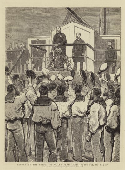 Prinsen af Wales vender tilbage fra Indien, farvel, mine drenge! af Joseph Nash